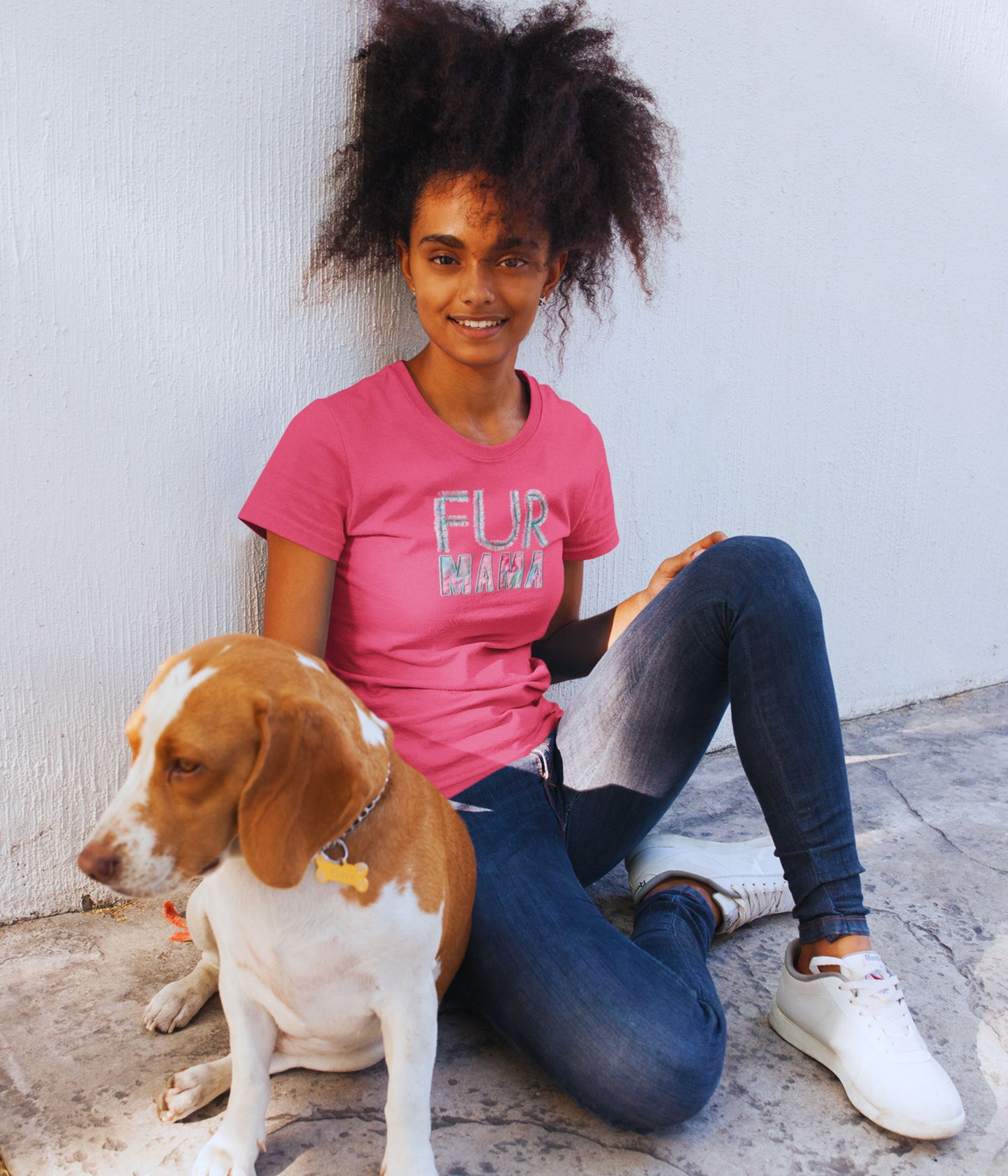 FUR MAMA Fringed embroidery Pink Tshirt