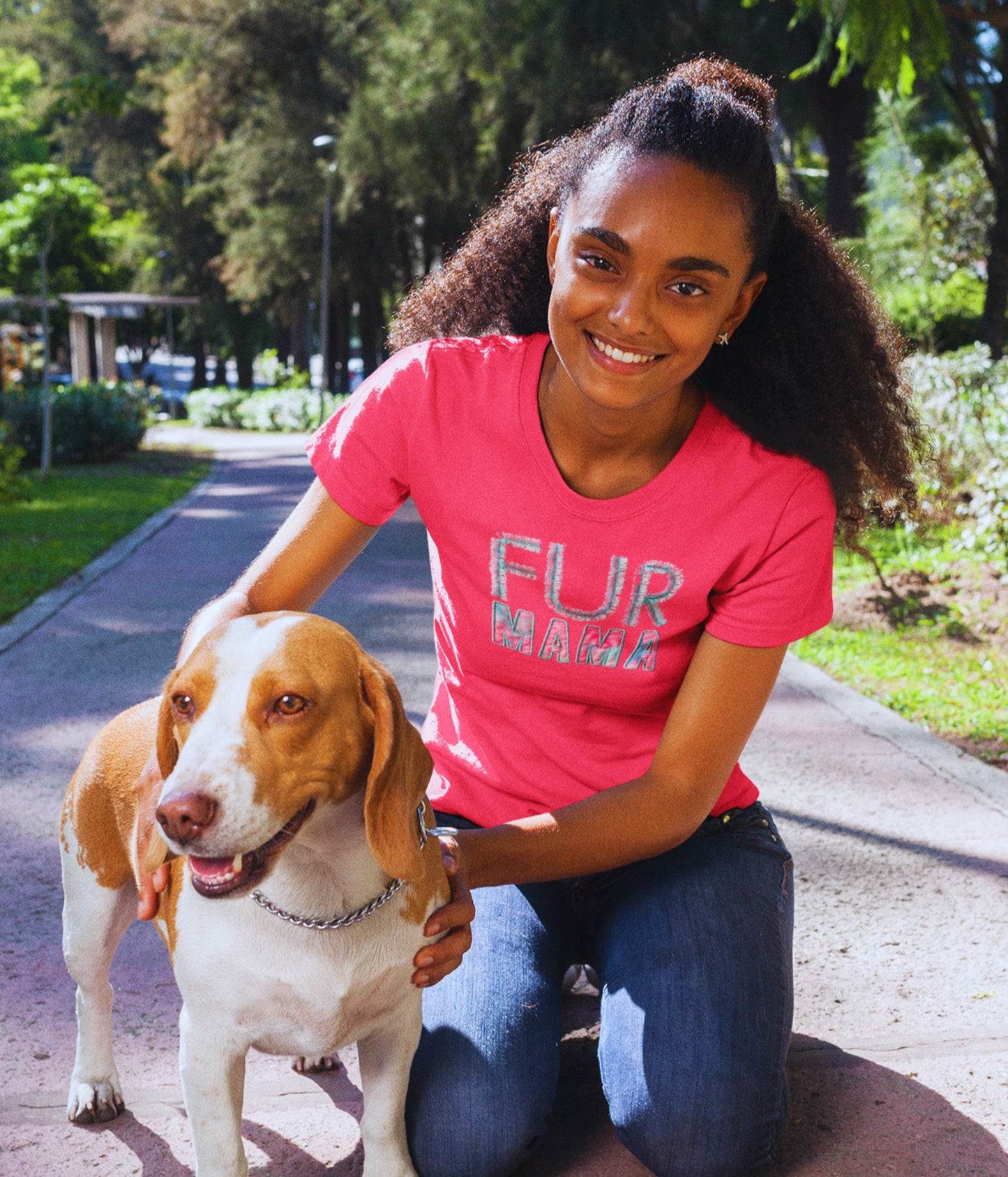 FUR MAMA Fringed embroidery Pink Tshirt