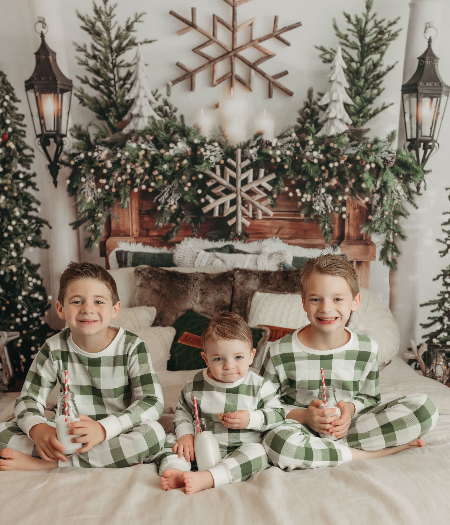 Green plaid pajamas - Family matching 100% cotton pajamas