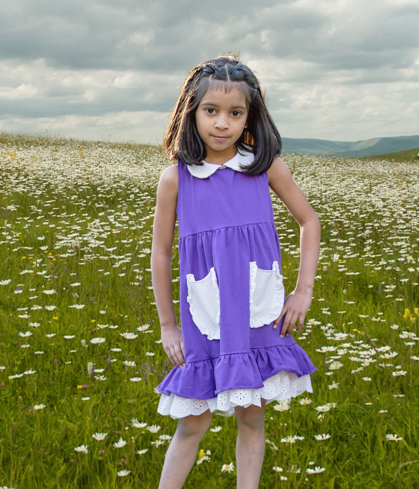 Purple Ruffled pocket Spring Dress