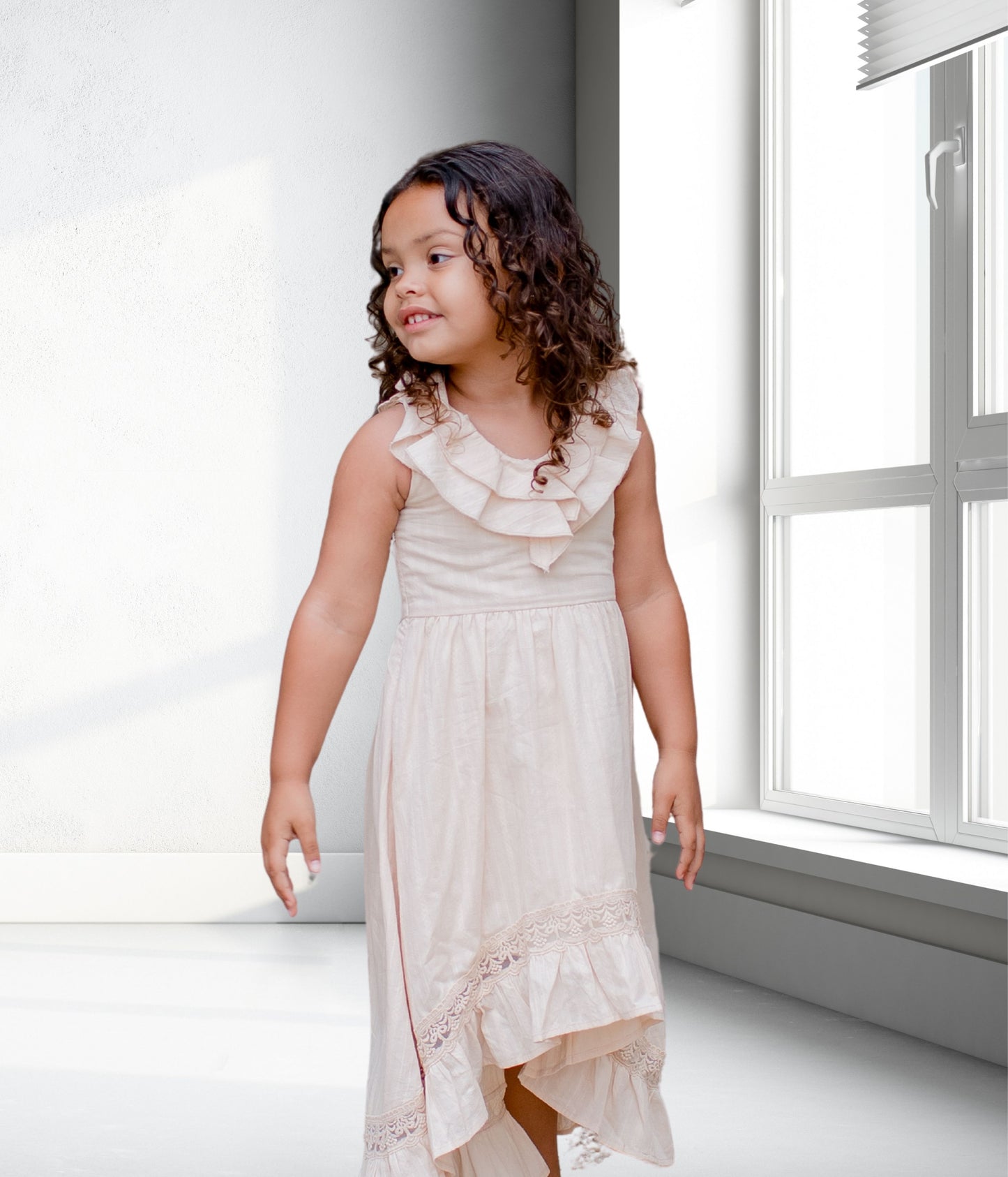 Ruffled neck Sierra flower girl dress