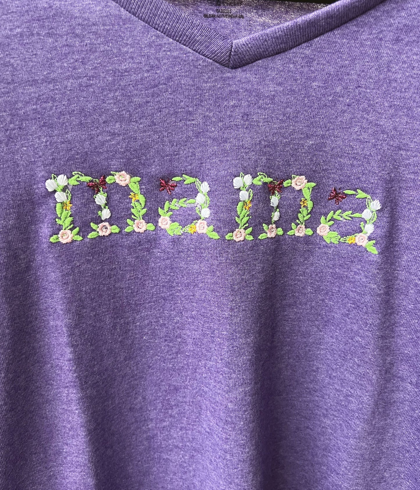 Embroidered Floral Spring 'MAMA' V neck Tshirt