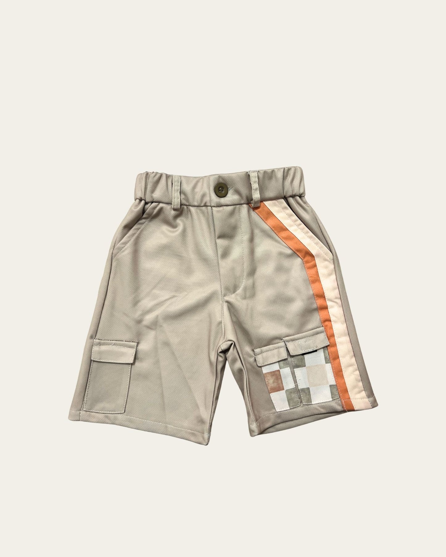 Khaki Checkered Cargo Shorts