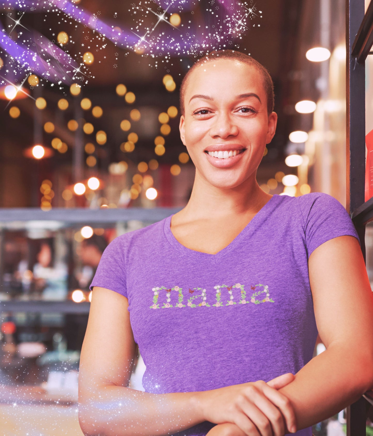 Embroidered Floral Spring 'MAMA' V neck Tshirt