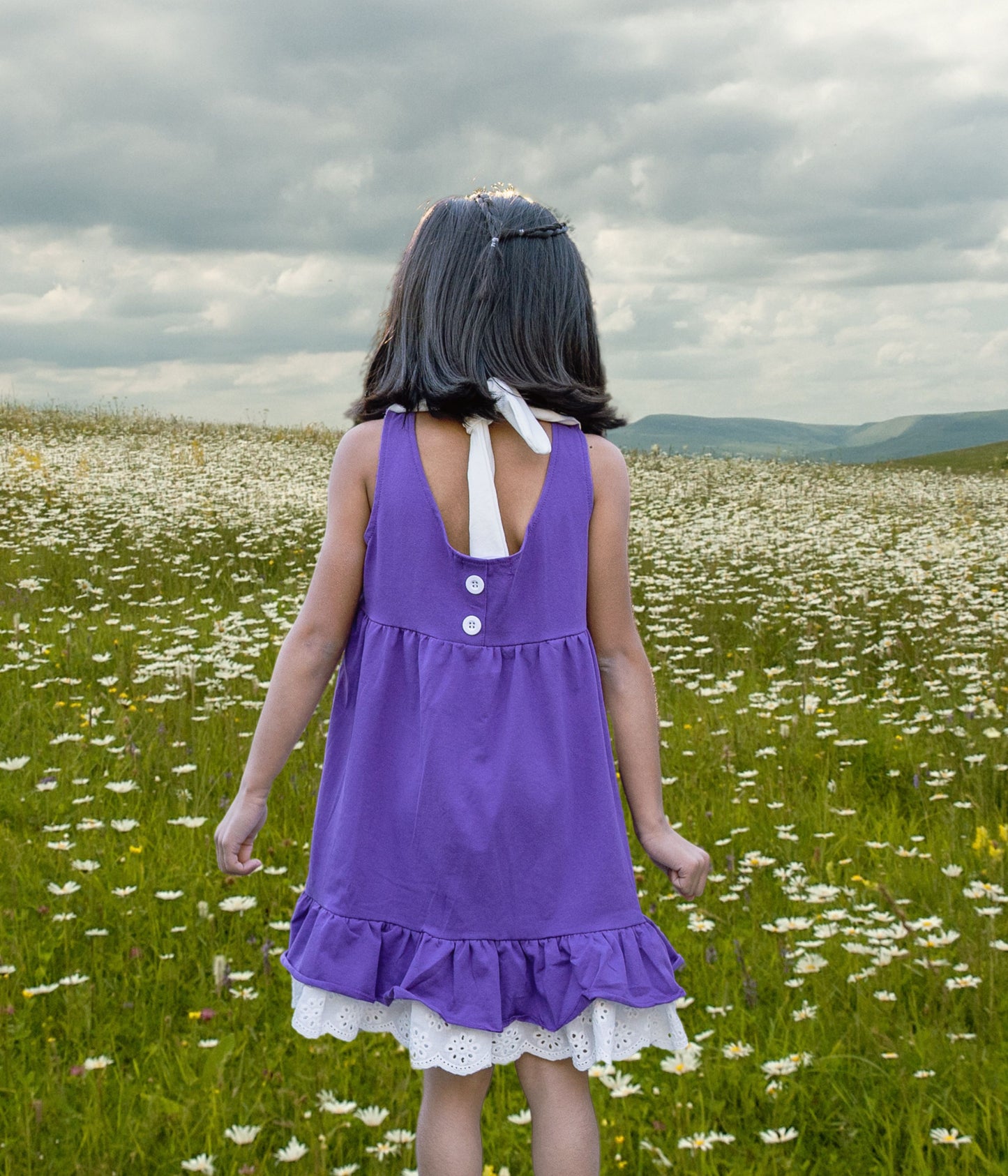 Purple Ruffled pocket Spring Dress