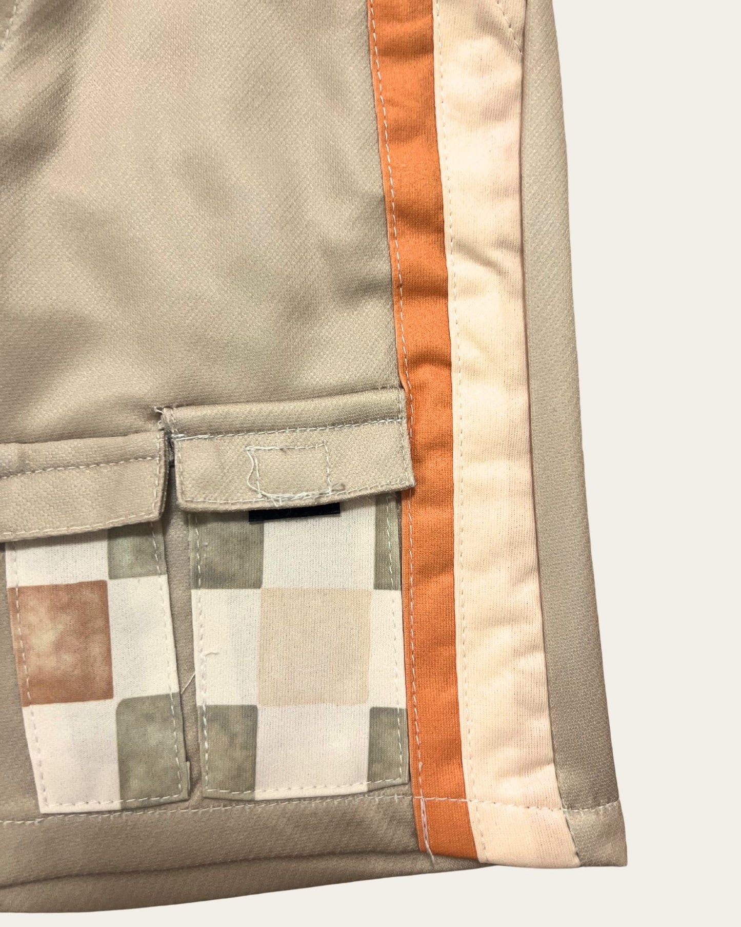 Khaki Checkered Cargo Shorts