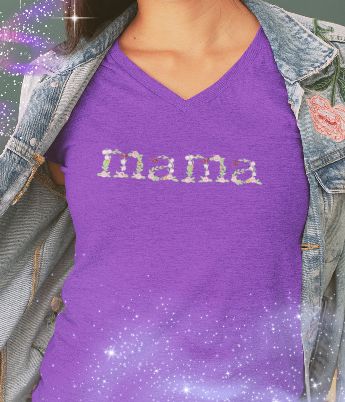 Embroidered Floral Spring 'MAMA' V neck Tshirt