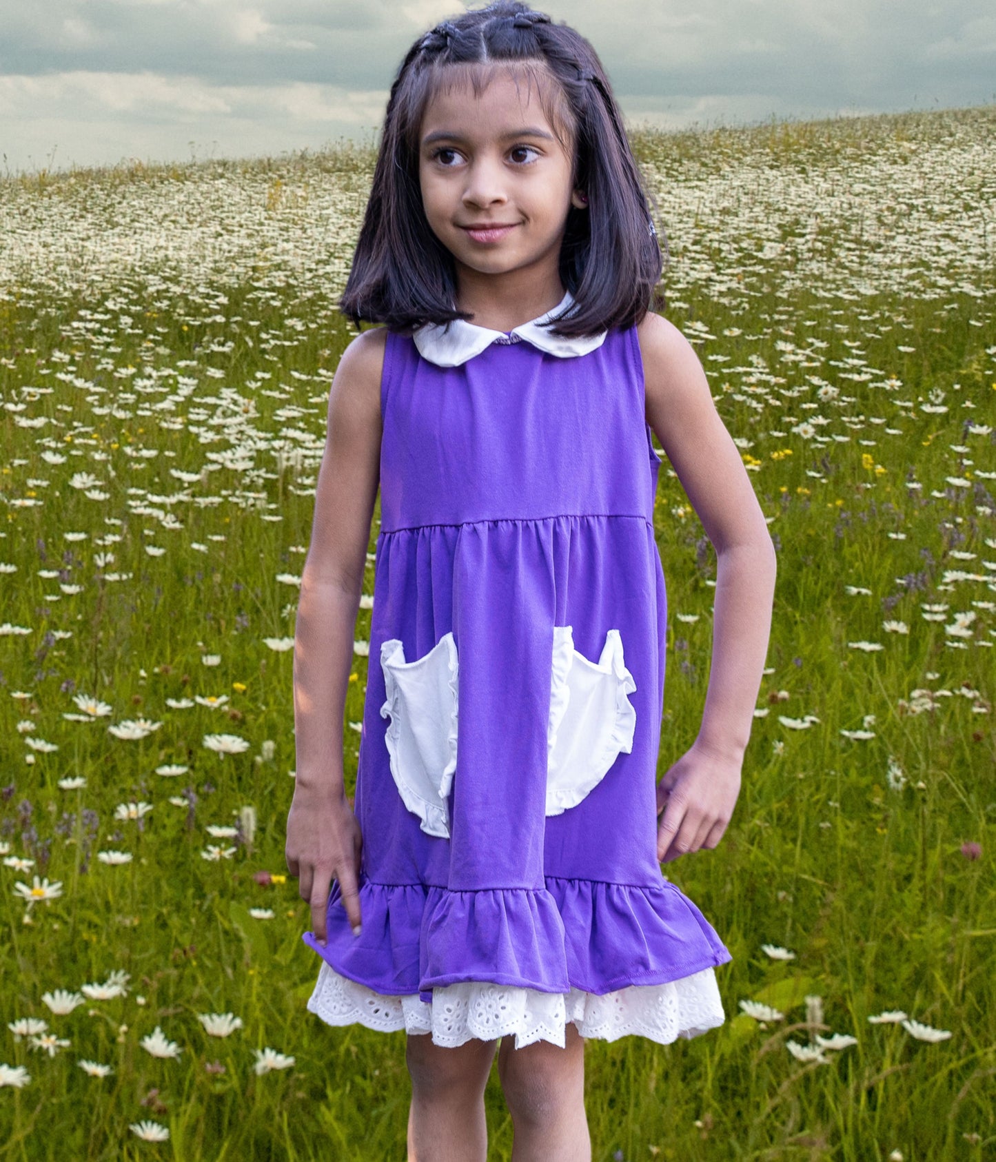 Purple Ruffled pocket Spring Dress