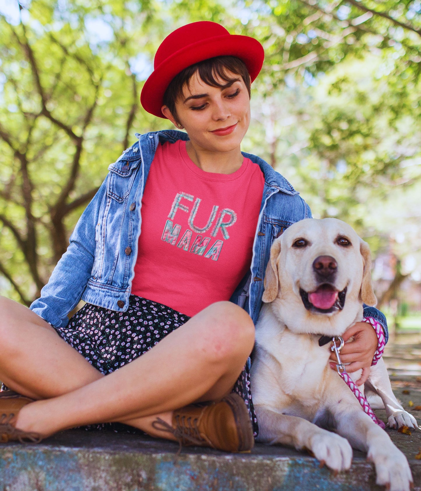 FUR MAMA Fringed embroidery Pink Tshirt