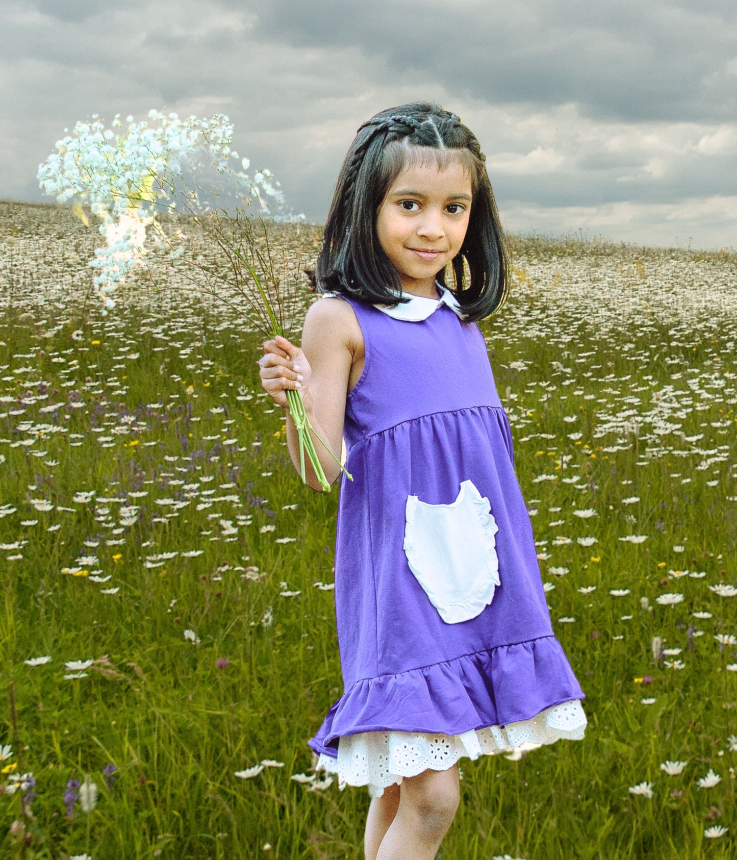 Purple Ruffled pocket Spring Dress