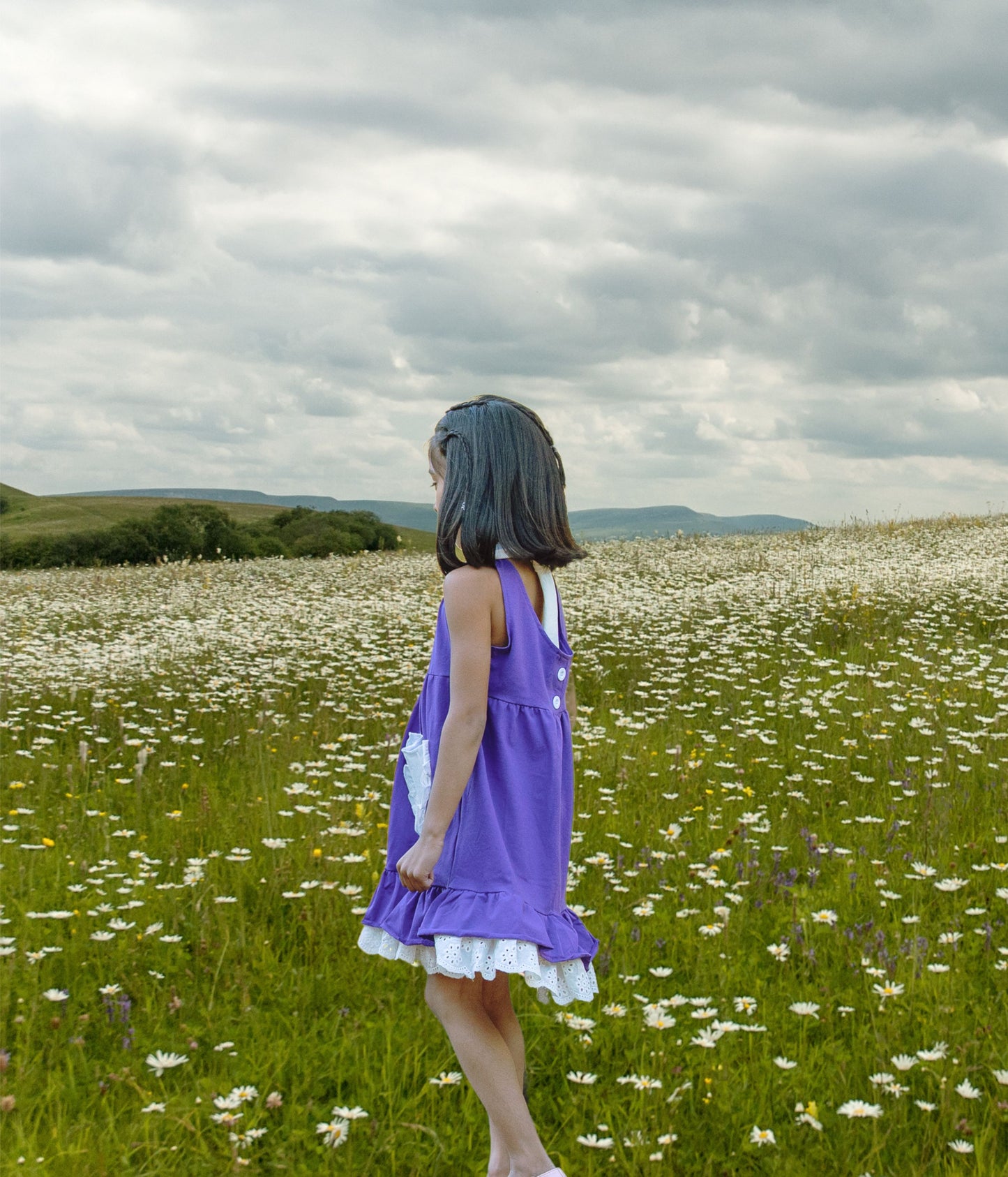 Purple Ruffled pocket Spring Dress