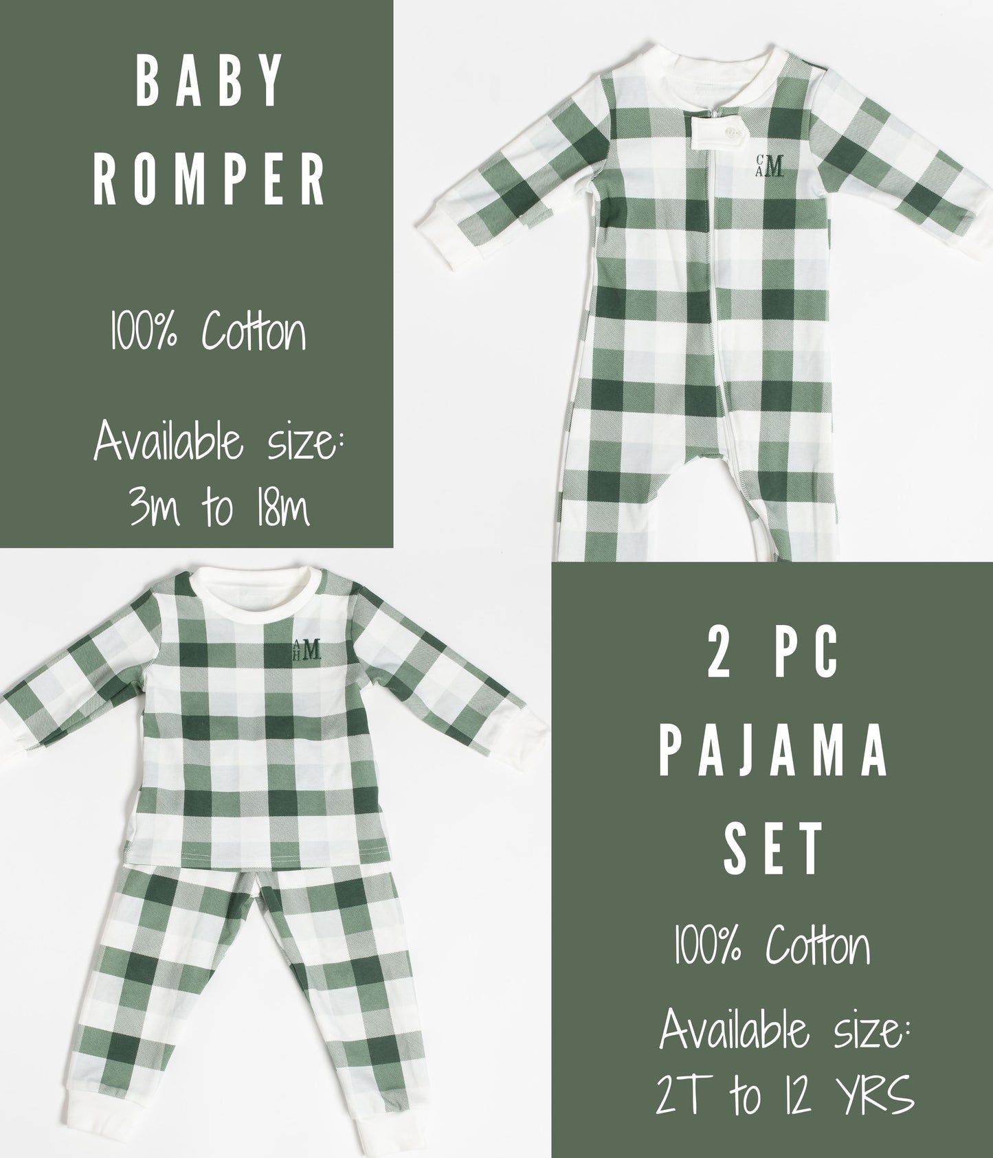 Green plaid pajamas - Family matching 100% cotton pajamas