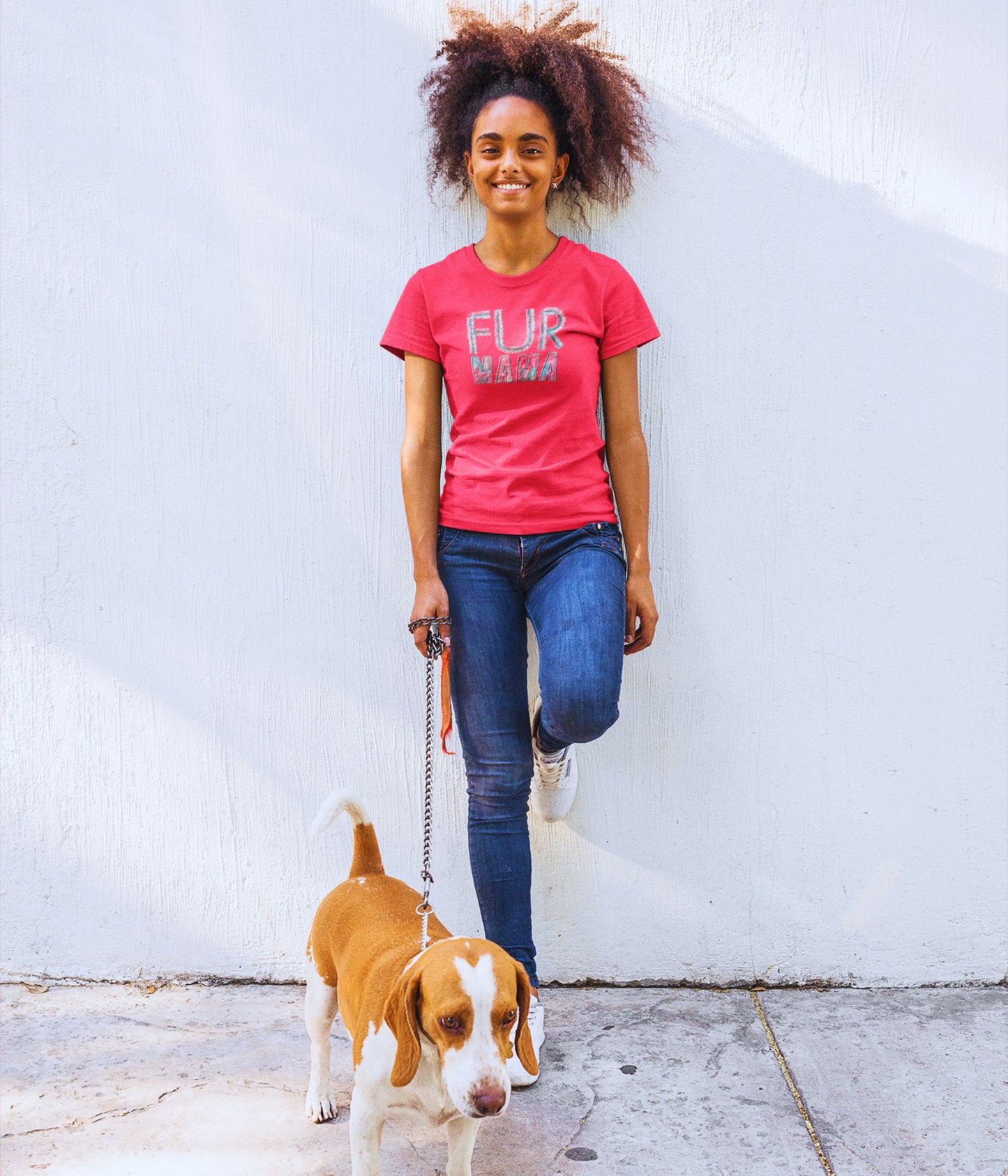 FUR MAMA Fringed embroidery Pink Tshirt