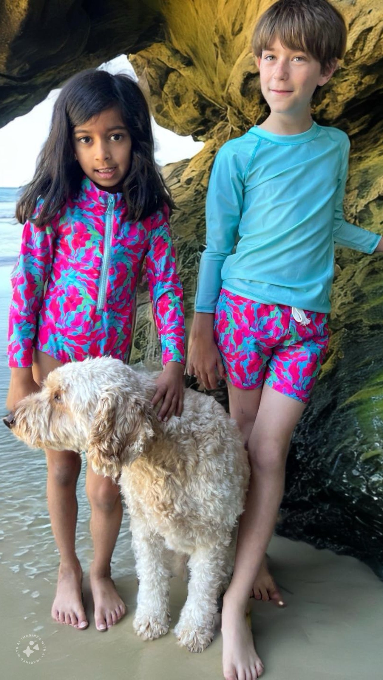 Artistic Waves Girls' Colorful Swirl Rashguard Swimsuit