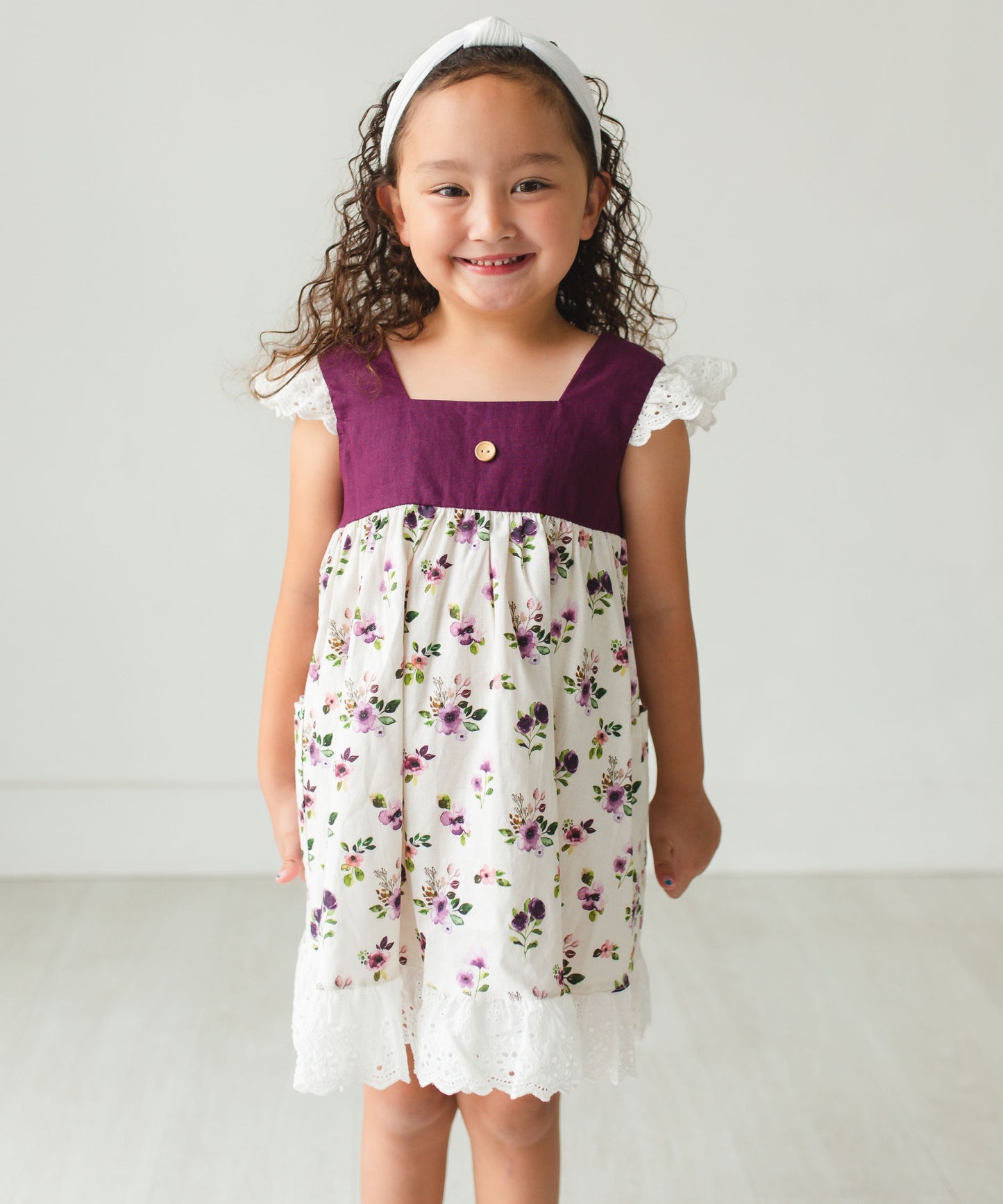 Purple Floral Linen Dress