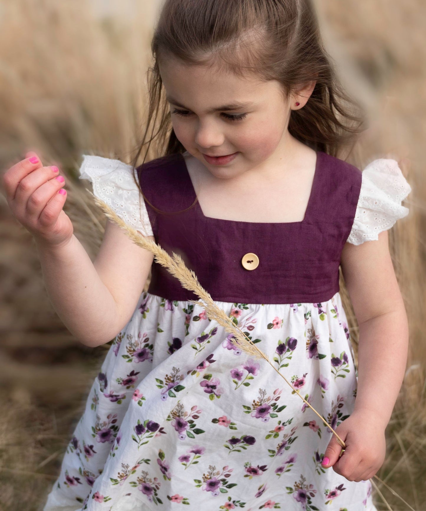 Purple Floral Linen Dress