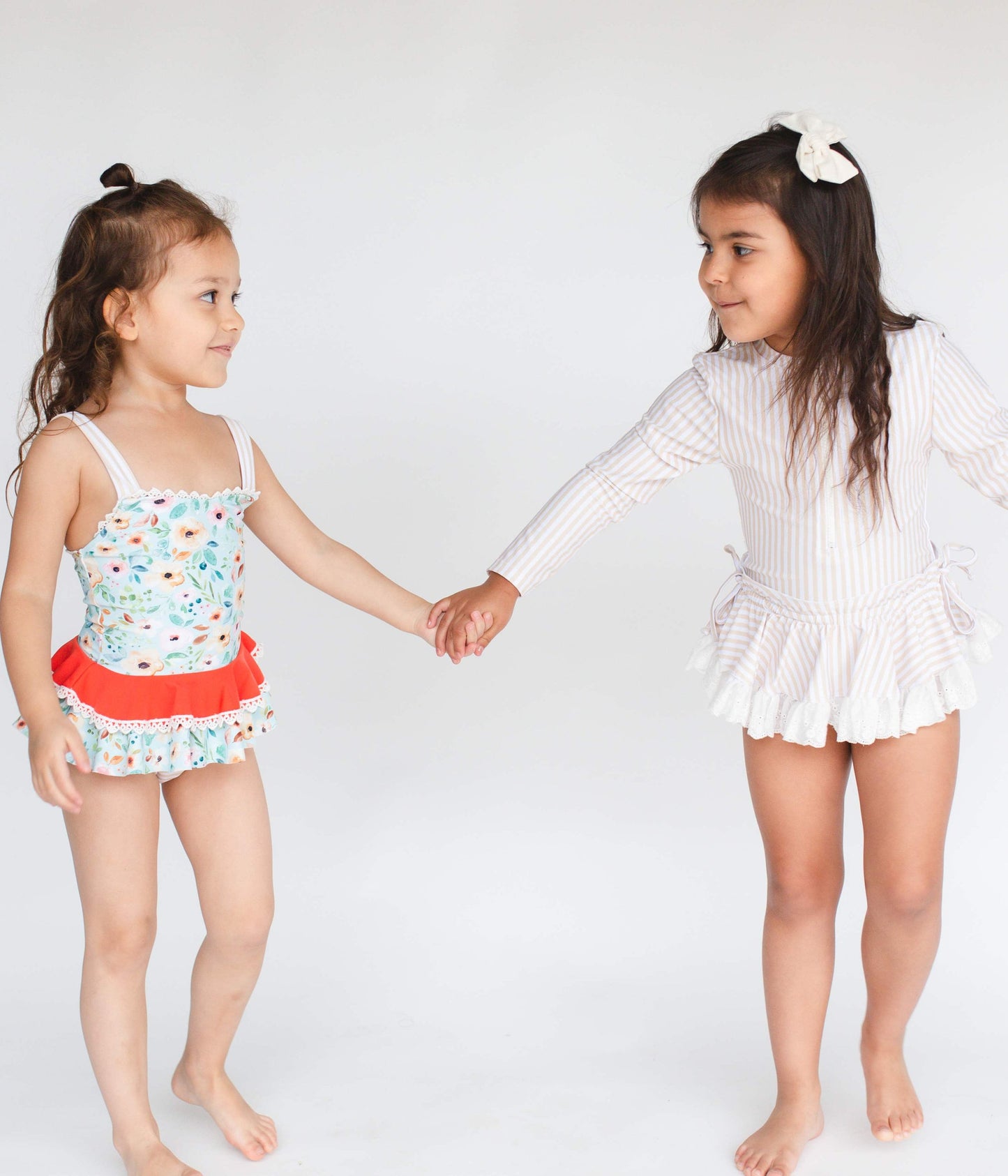 Floral & Tan stripes Girls Swimwear