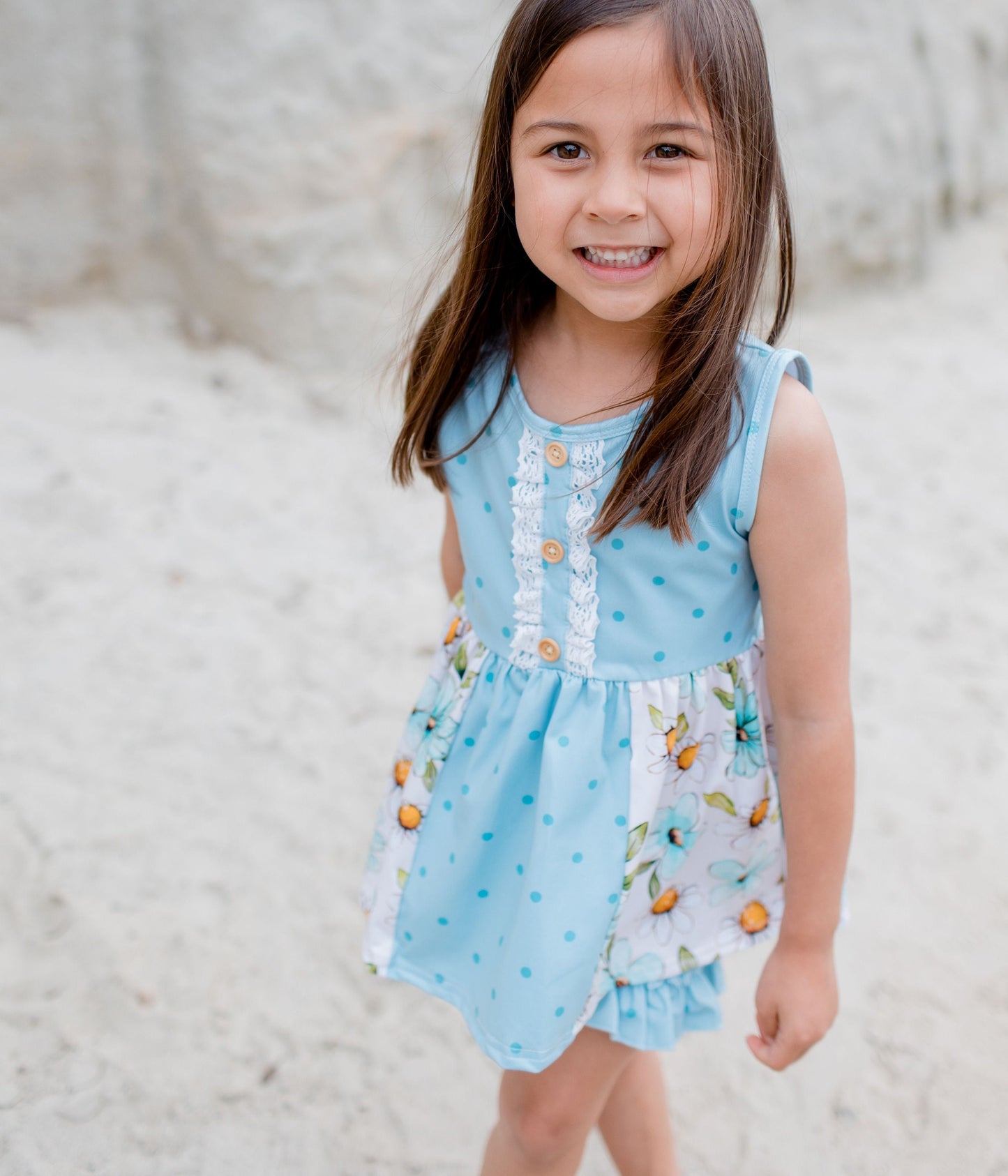 BLUE POLKA FLORAL tunic set for girls