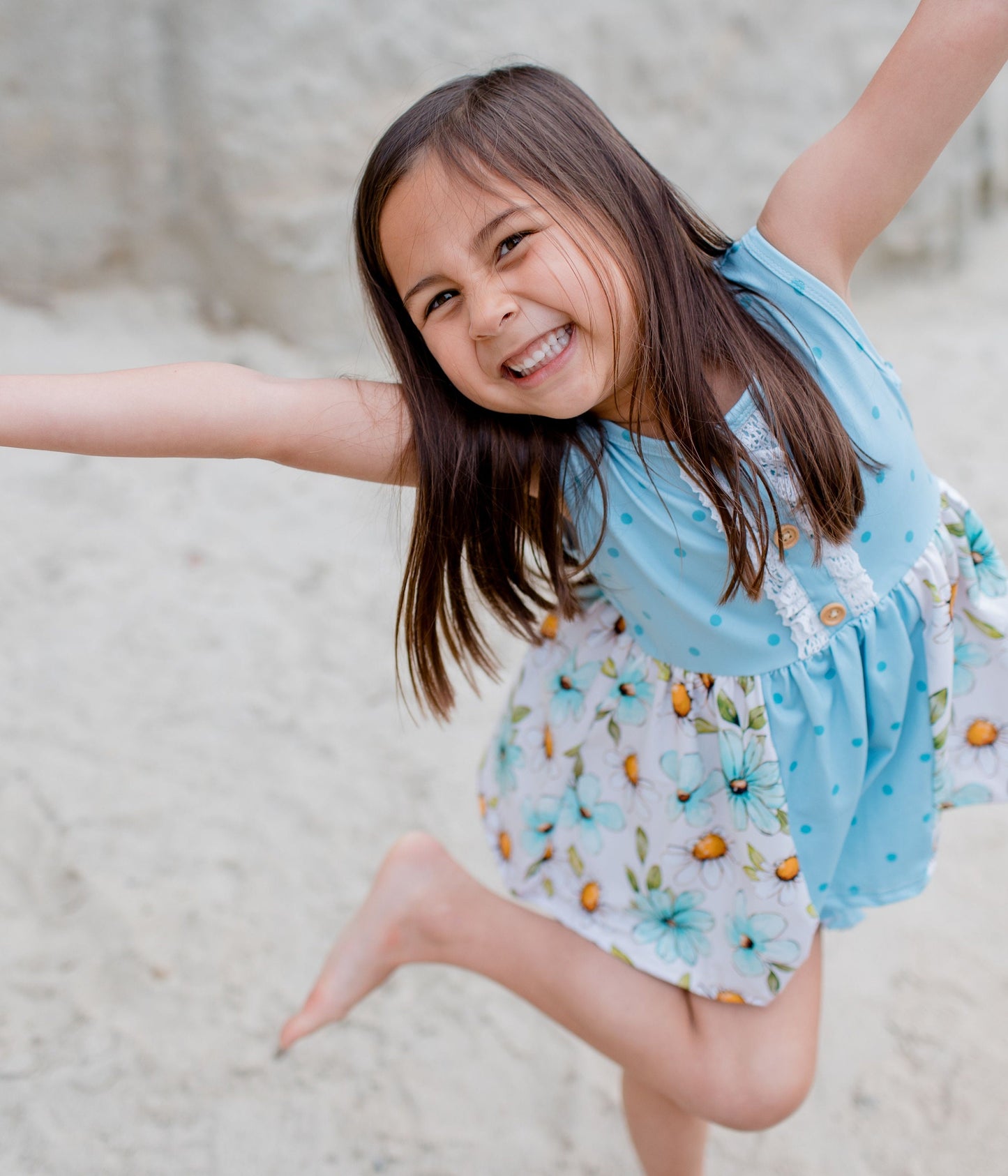 BLUE POLKA FLORAL tunic set for girls