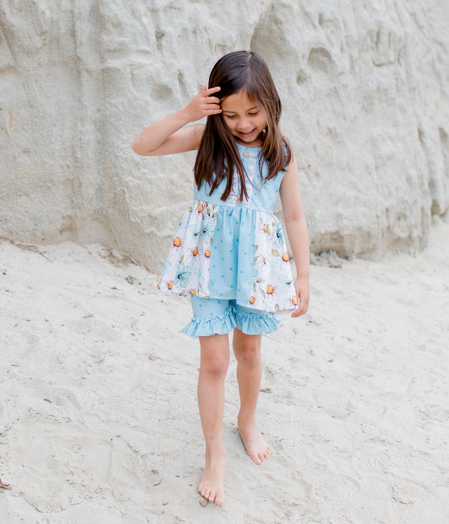 BLUE POLKA FLORAL tunic set for girls