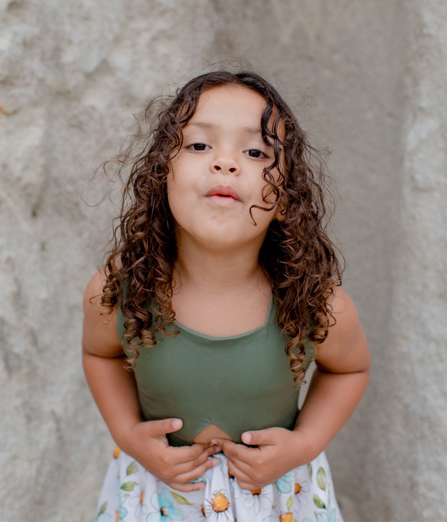 Olive Back Bow Daisy floral dress, kids beach dress, girl floral dress, summer dress, olive green dress, toddler dress, botanical dress