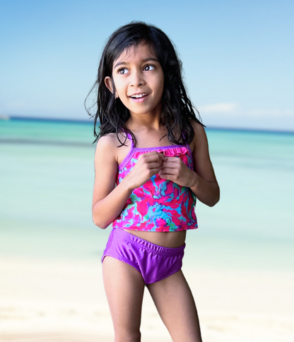 Waves and butterfly print reversible tankini