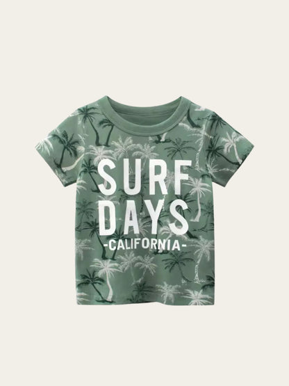 Surf days, California - Boys green beach summer tshirt