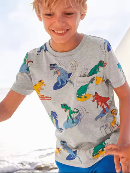 Dino surfing summer tshirt