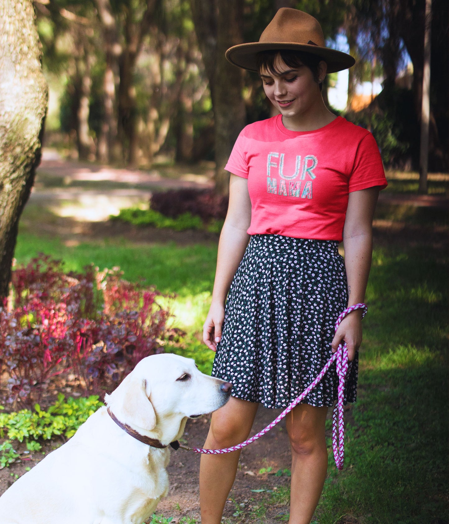 FUR MAMA Fringed embroidery Pink Tshirt