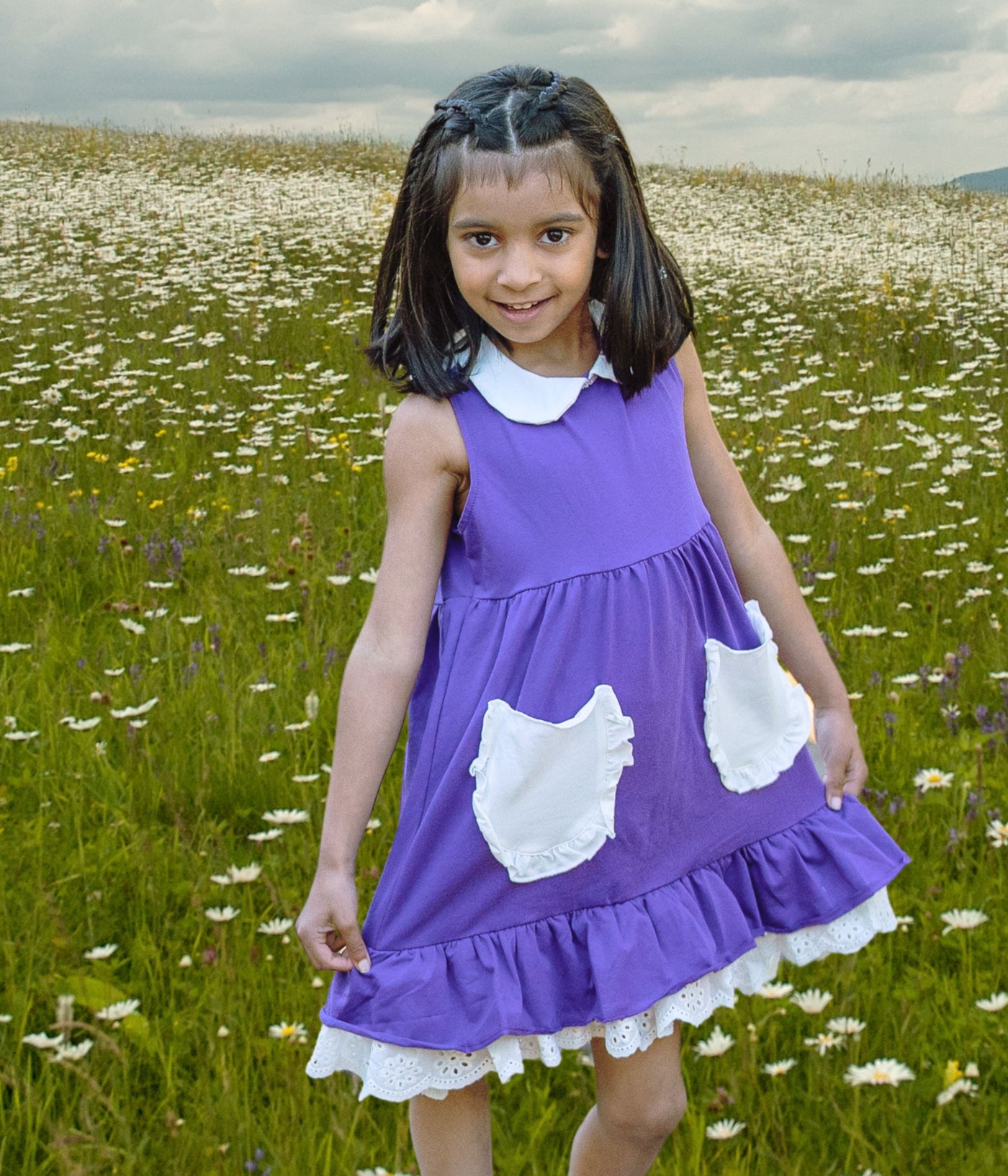 Purple Ruffled pocket Spring Dress