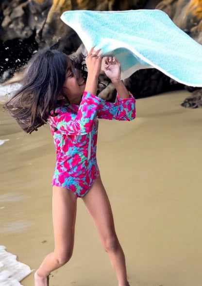 Artistic Waves Girls' Colorful Swirl Rashguard Swimsuit