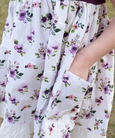 Purple Floral Linen Dress