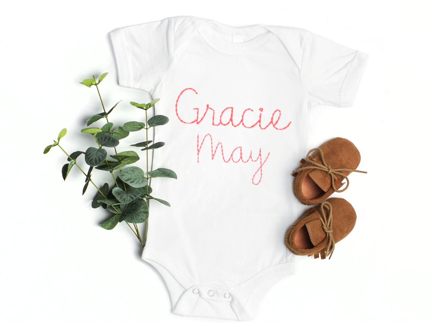 Hand Embroidery Name Onesie
