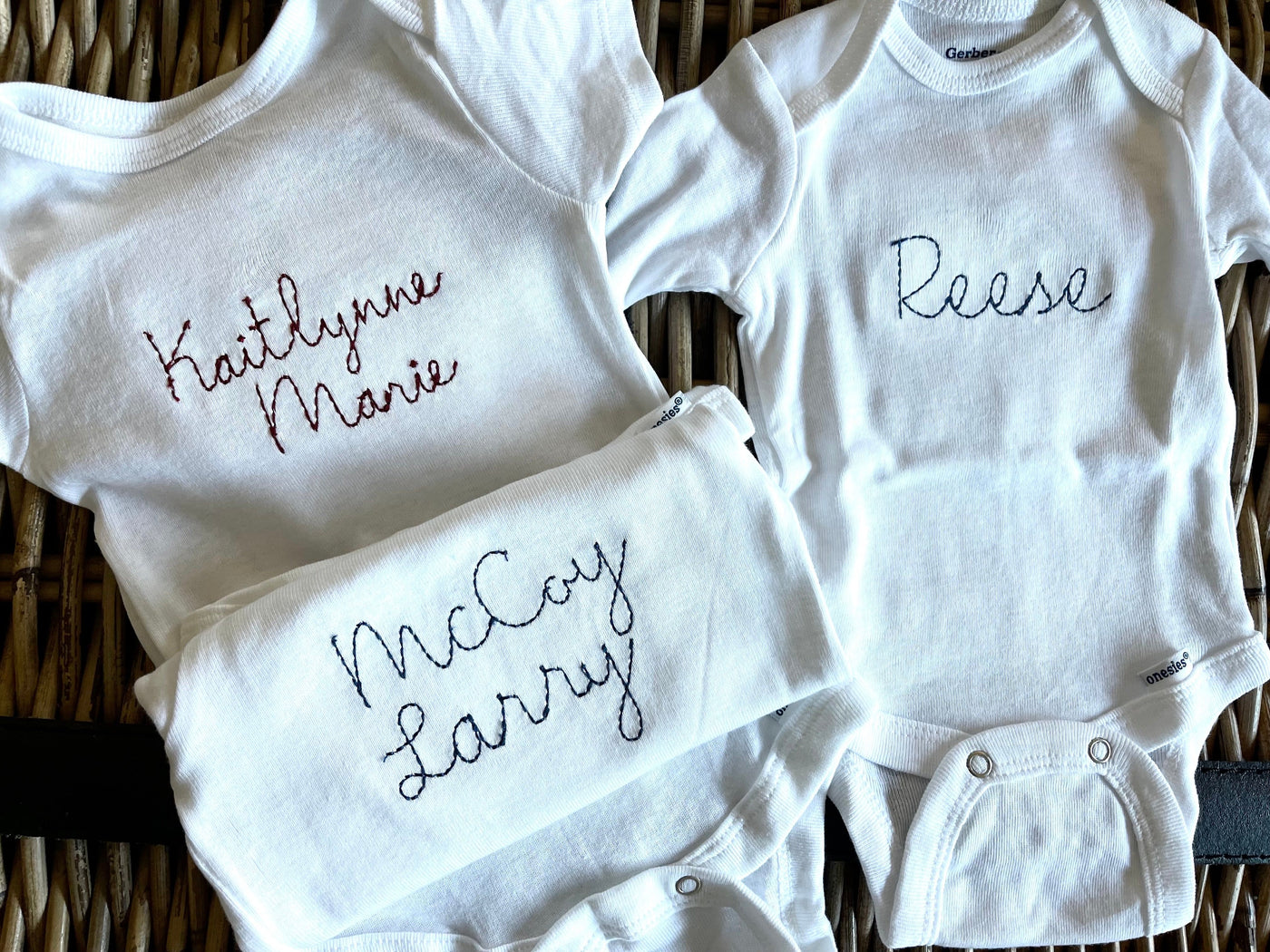 Hand Embroidery Name Onesie